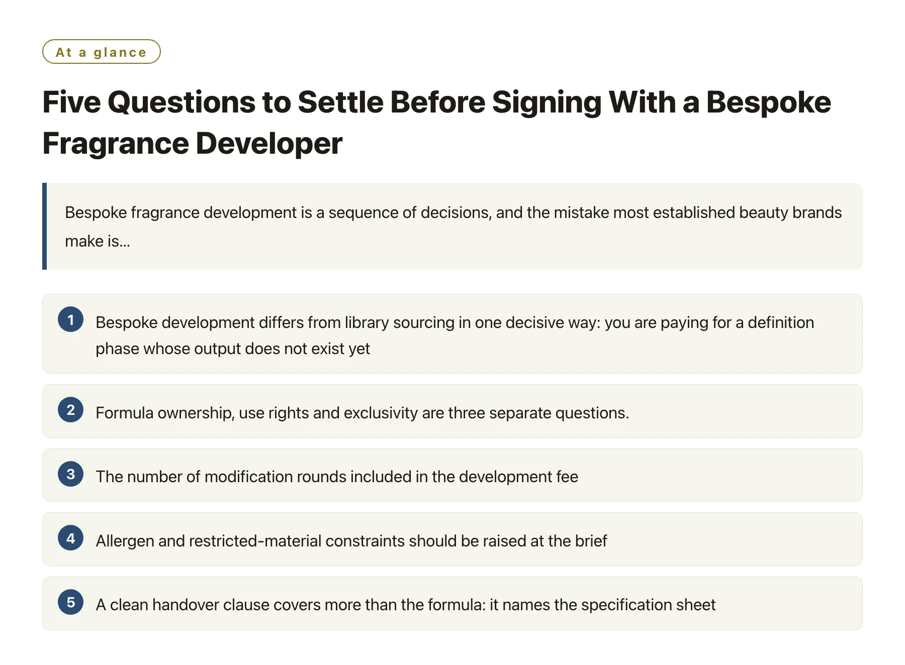 Five Questions to Settle Before Signing With a Bespoke Fragrance Developer——全文要点速览